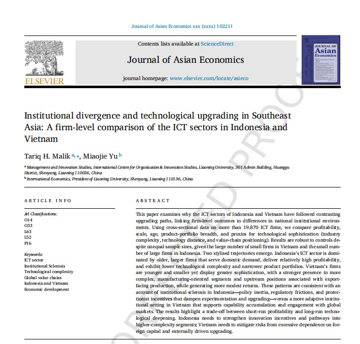 Yu Miaojie and Professor Malik’s Co-Authored Paper Accepted for Publication in the Journal of Asian Economics